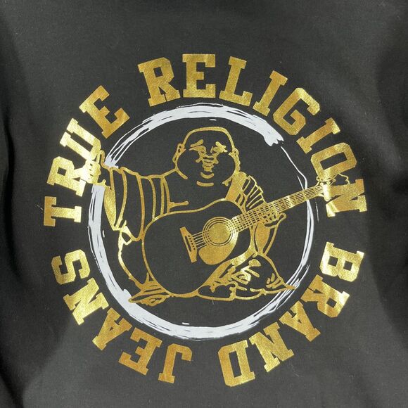 True Religion Full Zip Hoodie Mens Medium Black Gold Big logo Sweatshirt - Picture 15 of 16